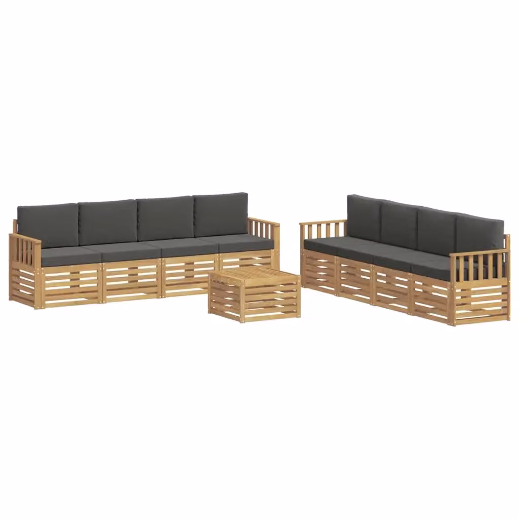 Set di mobili da giardino vidaXL composto da divano a 3 posti, poltrone e tavolino da caffè in legno di acacia con cuscini bianchi e antracite – 2