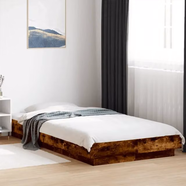 Letto singolo con luci LED e porta USB vidaXL in legno rovere fumo 90x190 cm – 1