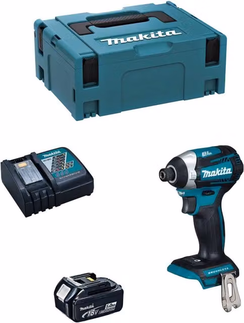 Avvitatore ad impulsi Makita DTD154RTJ1 LXT con batteria da 5,0 Ah, caricabatterie DC18RC e sistema di trasporto MAKPAC 2