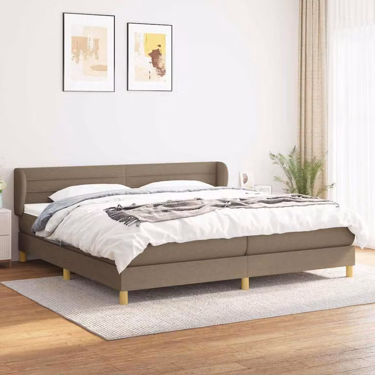 vidaXL Letto Ibrido con Giroletto a Molle e Materasso in Tessuto, L/P: 200 x 200 cm, Colore Tortora