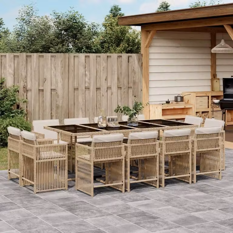 Maison Exclusive - Set da Pranzo da Giardino 13 pz con Cuscini Beige in Polyrattan
