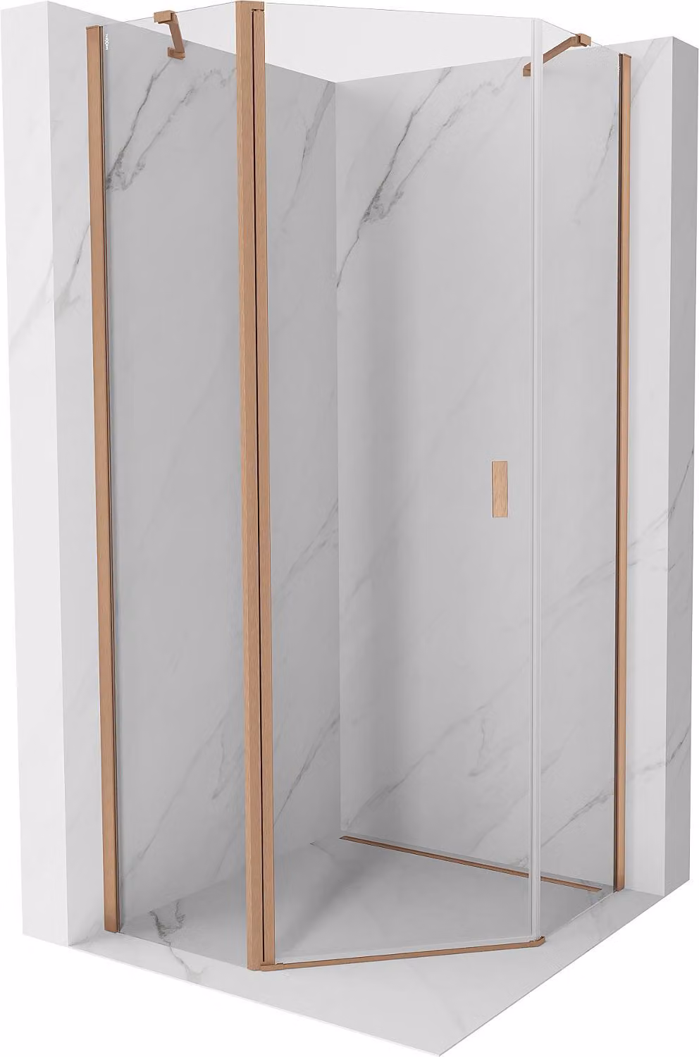 Mexen Mist cabina doccia pentagonale con porta a battente 100 x 100 cm, trasparente, rame spazzolato - 8A8-100-100-65-00