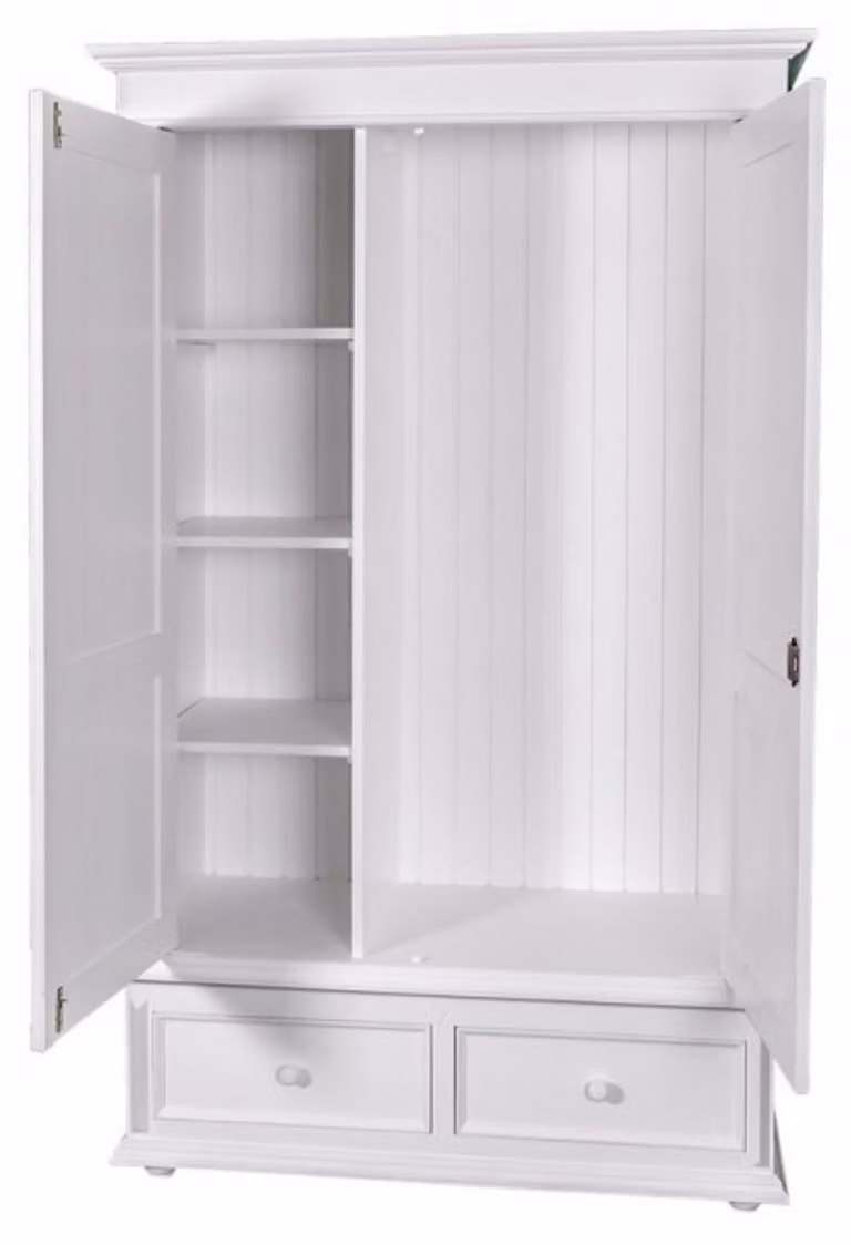 Armadio in stile rustico "Casa Padrino", colore bianco - Armadio robusto in legno di pino, altezza 206 cm, larghezza 127 cm, profondità 61 cm