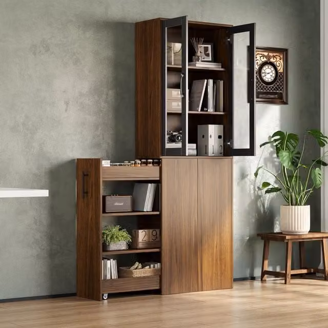 Libreria Minimal con ante in vetro e ripiani interni, L: 60 cm, P: 30 cm, H: 180 cm