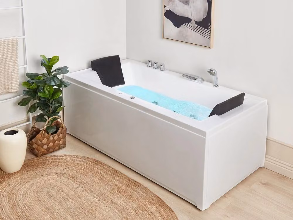 Vasca da bagno in acrilico BELIANI con getti massaggianti, poggiatesta e luci a LED, disponibile in bianco o nero, L: 183 cm, P: 90 cm, H: 66 cm – 2