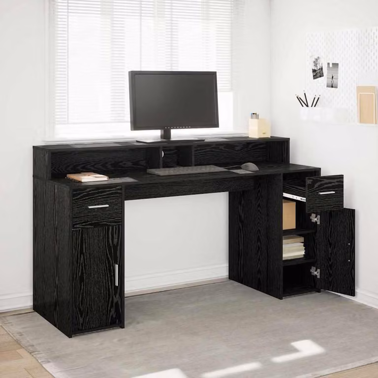Maison Exclusive - Scrivania con spazio contenitore, finitura effetto legno rovere nero, dimensioni 160 x 55 x 91 cm