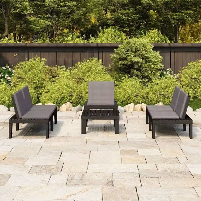 vidaXL Set Divani da Giardino Moderno con Cuscini e Tavolino da Caffè in Plastica Grigio Antracite