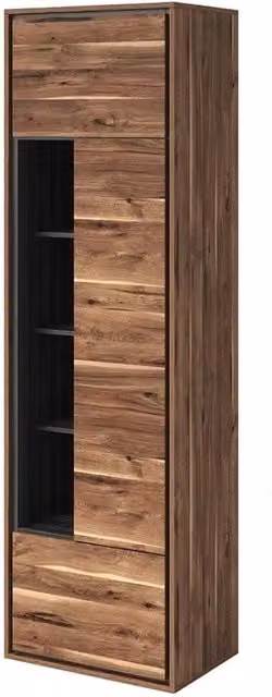 Vetrina alta design con 1 porta, 1 cassetto e 4 nicchie a vista collezione SILVA color quercia e grigio