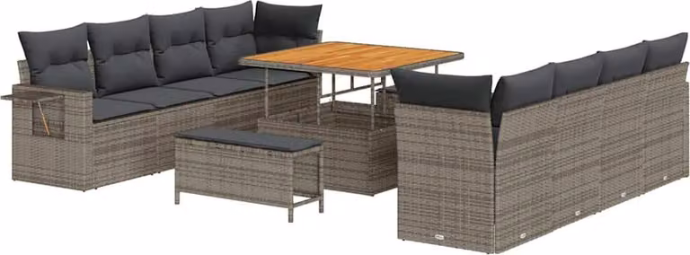 Set Divano da Giardino 11 pcs Grigio Poly Rattan