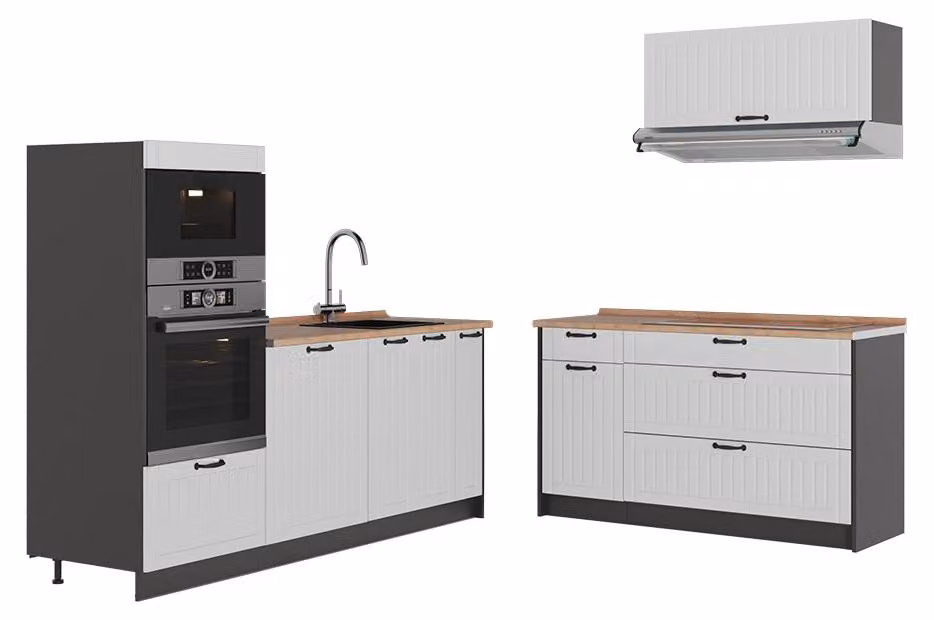 Cucina Vicco Fame-Line Bianco rustico/Antracite 340 cm, PL Rovere, Model 63882