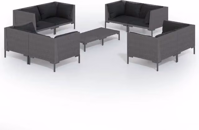 Set di mobili da giardino set da esterno 9 pezzi con cuscini in polyrattan grigio scuro 02_0018110