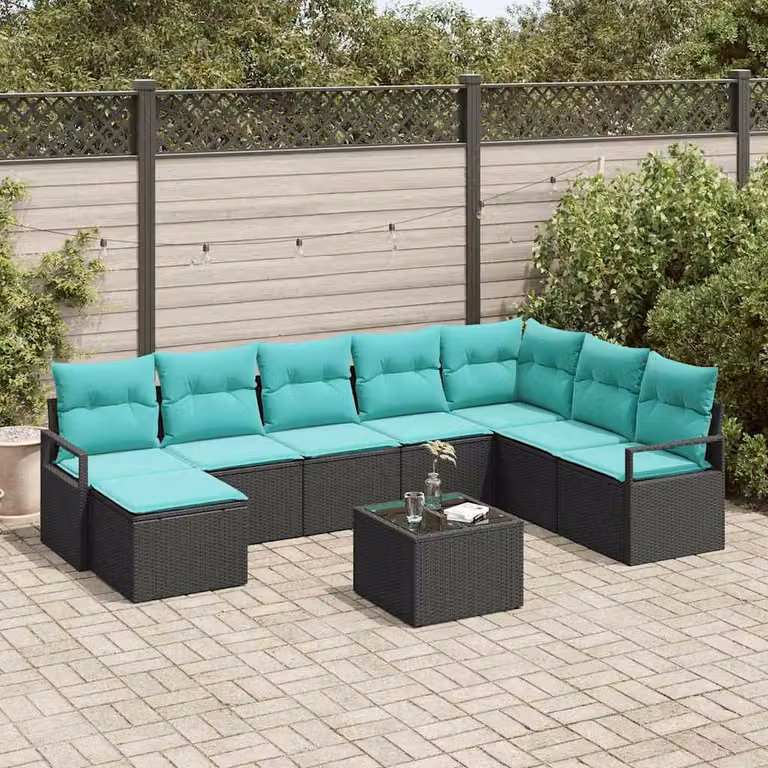 Maison Exclusive - Set di divani da esterno, 9 pezzi, colore nero [Materiale sintetico]: rattan sintetico