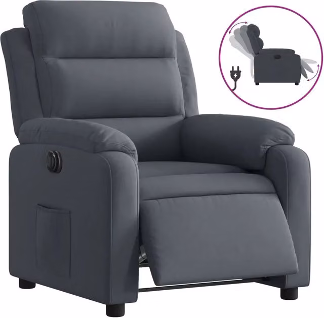 Poltrona Relax Elettrica Reclinabile in Velluto Grigio con Braccioli e Struttura in Metallo e Legno – 1