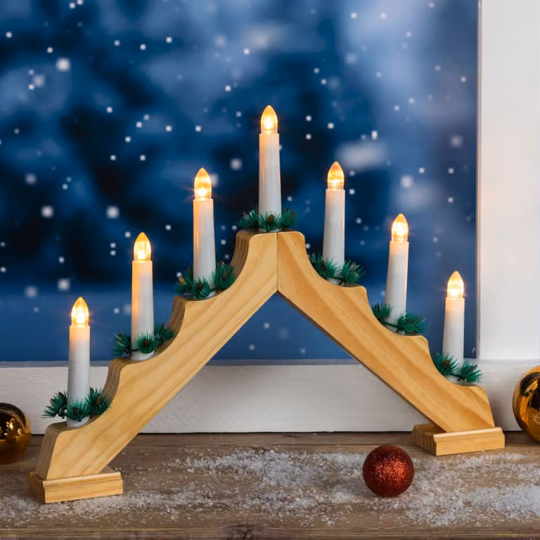 Arco luminoso in legno con 7 LED bianchi caldi e timer