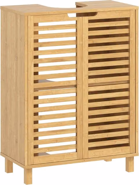 Mobile sottolavabo HOMCOM Xylo in bambù con 2 ante a lamelle e ripiano regolabile, colore beige e marrone