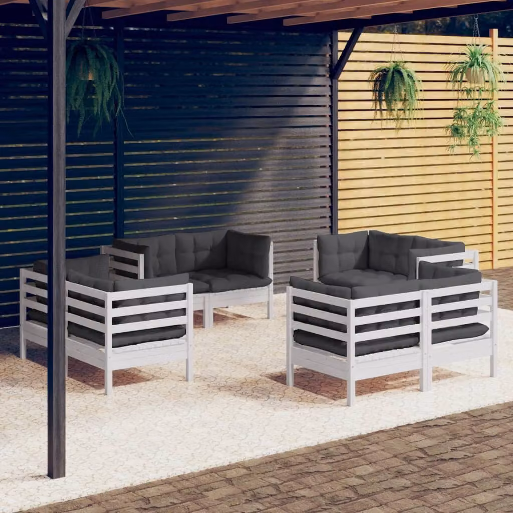 The Living Store Set salotto da giardino 8 pezzi con cuscini antracite legno di pino