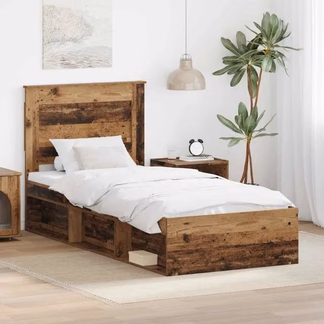 Struttura letto in pino massello vidaXL colore marrone con doghe fisse L/P/H: 190 x 90 cm