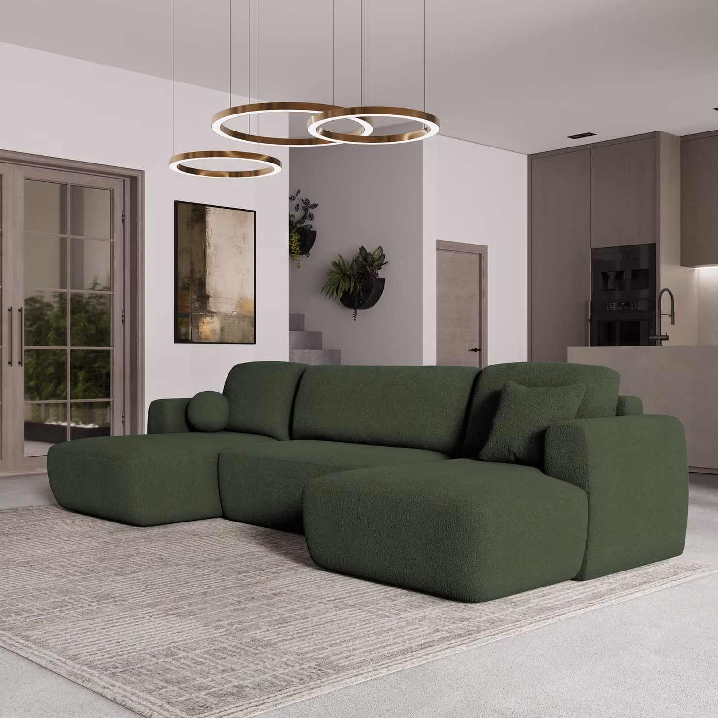 Divano angolare SENTUM N di Masseno con funzione letto a U, divano con box letto, divano da salotto, divano, divano letto, set di divani - verde, ORA O MAI PIÙ 37