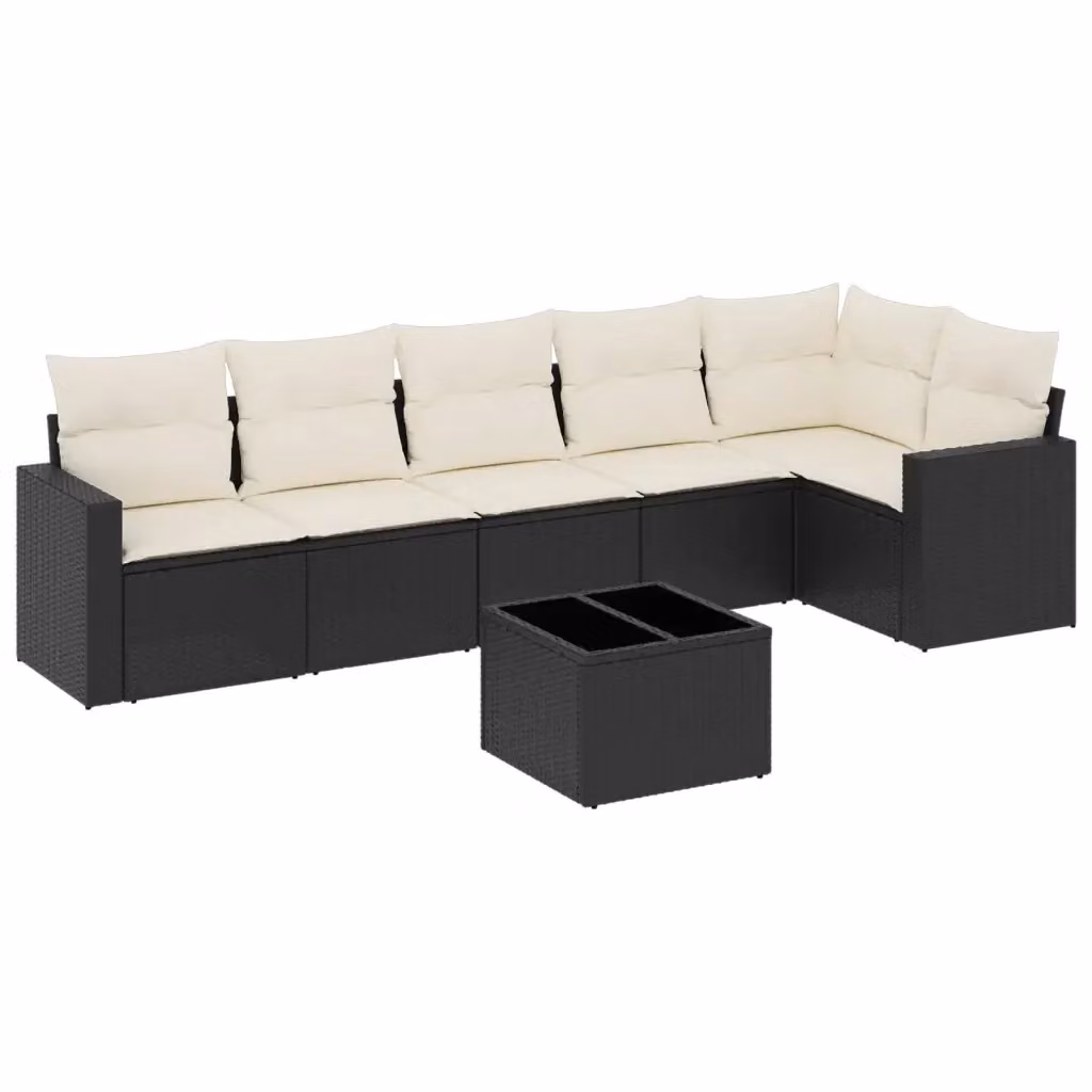Set di divani da giardino vidaXL a forma di L in polyrattan nero con 7 pezzi e cuscini inclusi – 2