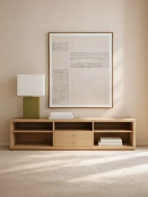 Mobile TV Manor 180 Kenay Home in legno di mango naturale e metallo, colore beige e marrone, L: 181 cm, H: 48,5 cm