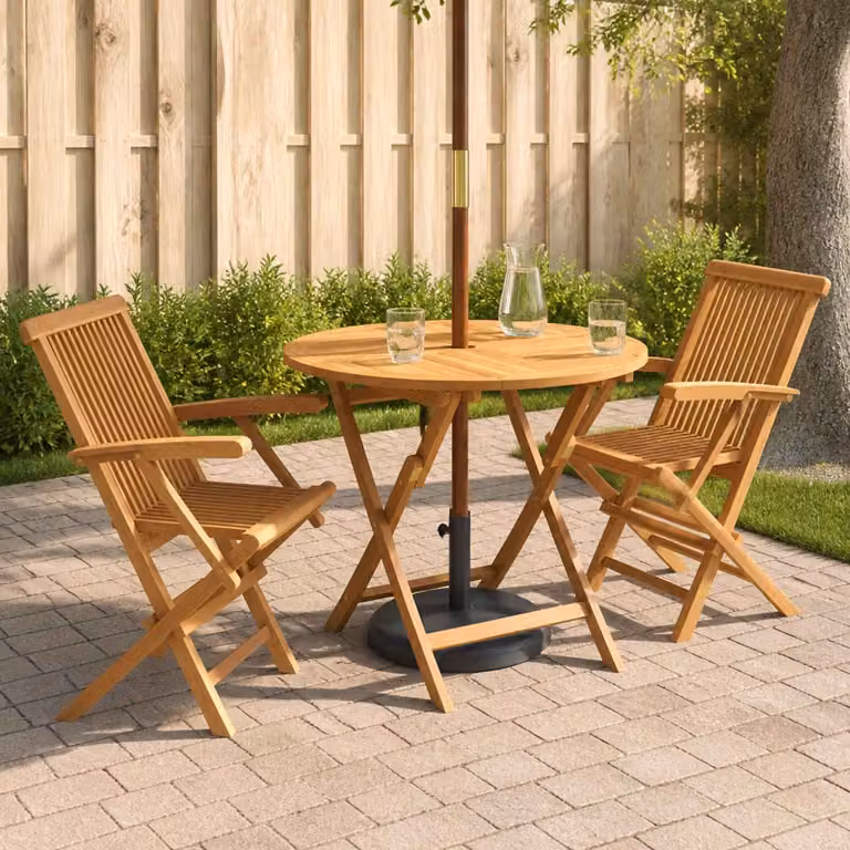 Set Bistro da Giardino Pieghevole 3 Pezzi vidaXL in Legno di Teak Marrone
