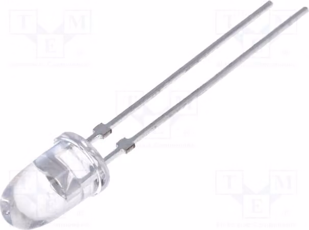 2 LED gialli, tecnologia TLCY5800, da montare su circuito stampato (THT), diametro 5 mm, angolo di emissione 8°, corrente di funzionamento 50 mA, tensione di funzionamento 2,1÷2,7 V, intensità luminosa 7,5÷35 cd