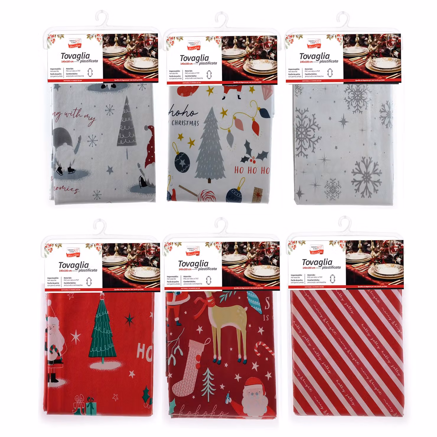 Tovaglia Natalizia Plastificata VESTIAMO CASA Gran Natale Multicolore L: 240 cm, P: 140 cm