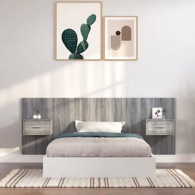 Testiera Letto con Comodini e Contenitore Design Mania in Legno Multistrato Grigio Sonoma L: 120 cm, H: 80 cm, P: 80 cm