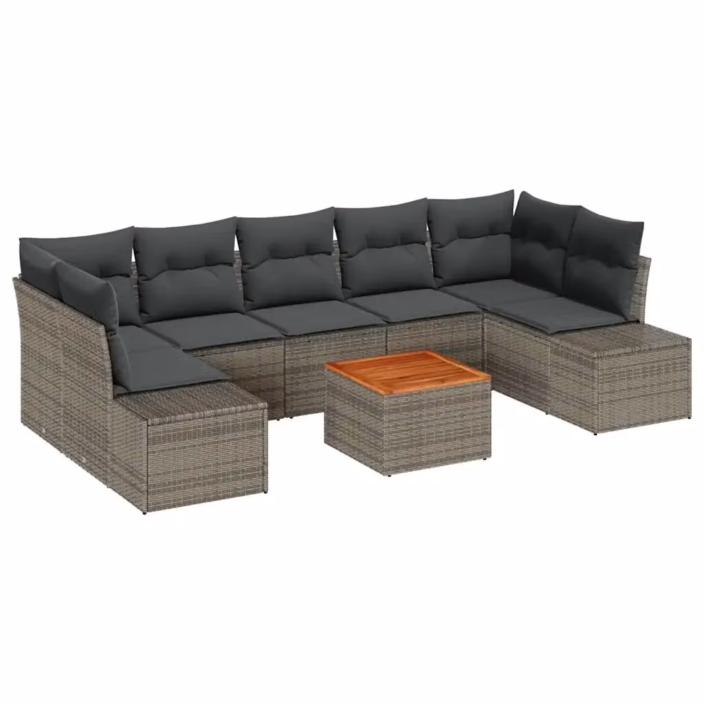 Set Divano da Giardino vidaXL 8 Pezzi a Forma di U Grigio con Tavolino e Cuscini in Polyrattan e Acciaio – 2