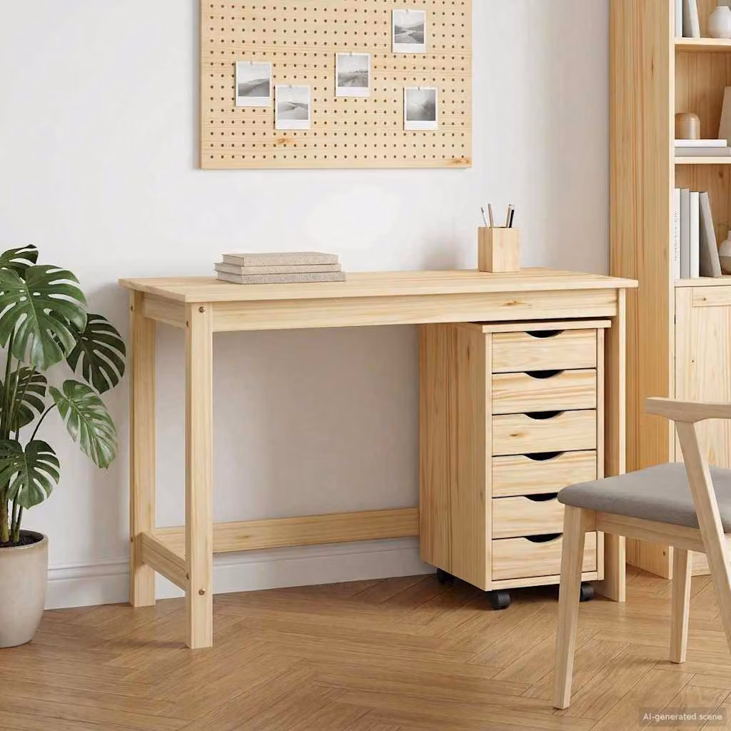 Set scrivania e mobiletto su ruote vidaXL MOSS 2 pz Marrone