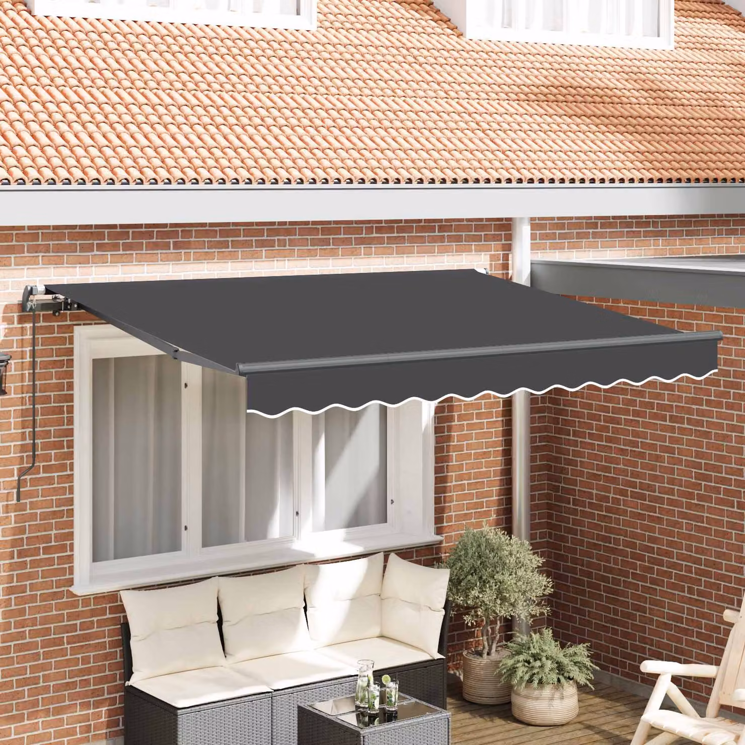 Tenda retrattile vidaXL con bracci pieghevoli in alluminio e tessuto in poliestere, colore Antracite, L: 250 cm x P: 200 cm