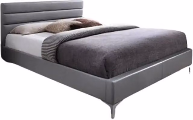 Letto con rete THOMAS 160x200 in similpelle, colore grigio - 215 x 99,5 x 165 cm