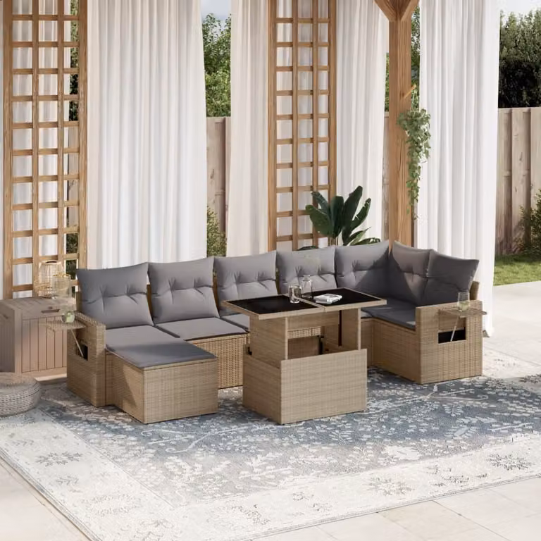 vidaXL Set Divano da Giardino 8 pz in Polyrattan con Cuscini Beige e Tavolino