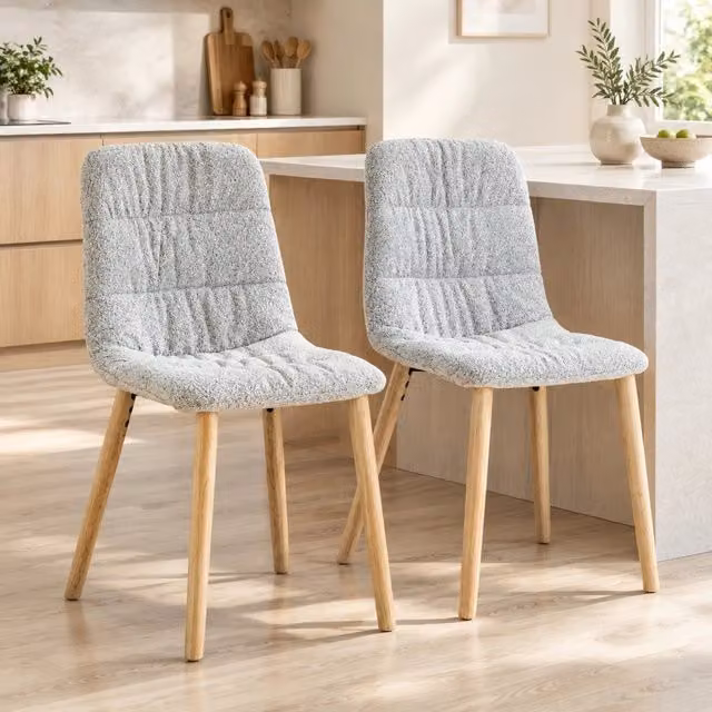 Set di 2 Sedie da Pranzo Grigio Chiaro con Struttura in Legno Massello, Altezza 88 cm