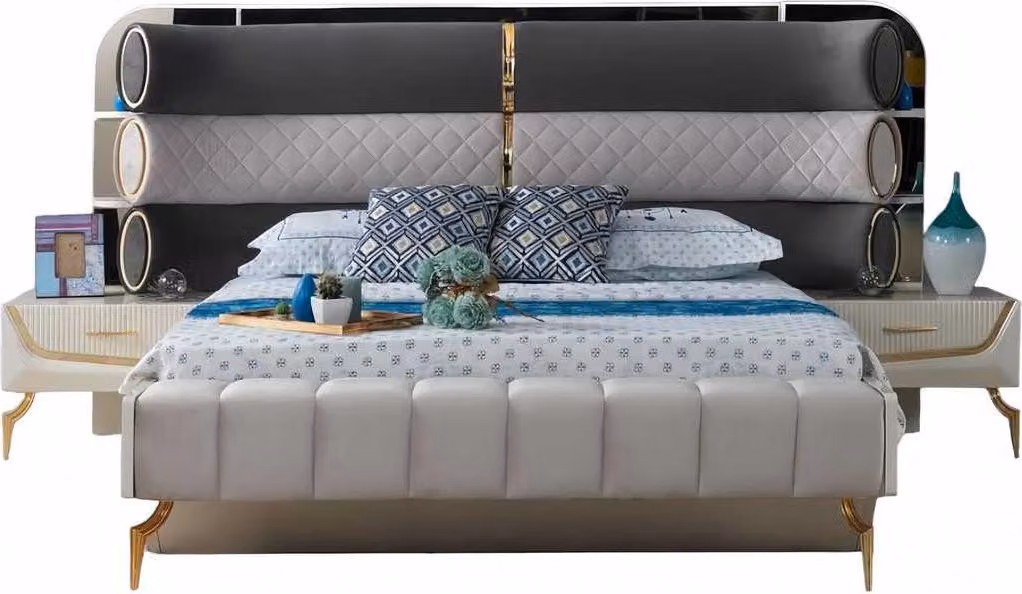 Modern Bett 2x Nachttische Modern Schlafzimmermöbel Holzgestell Design Möbel