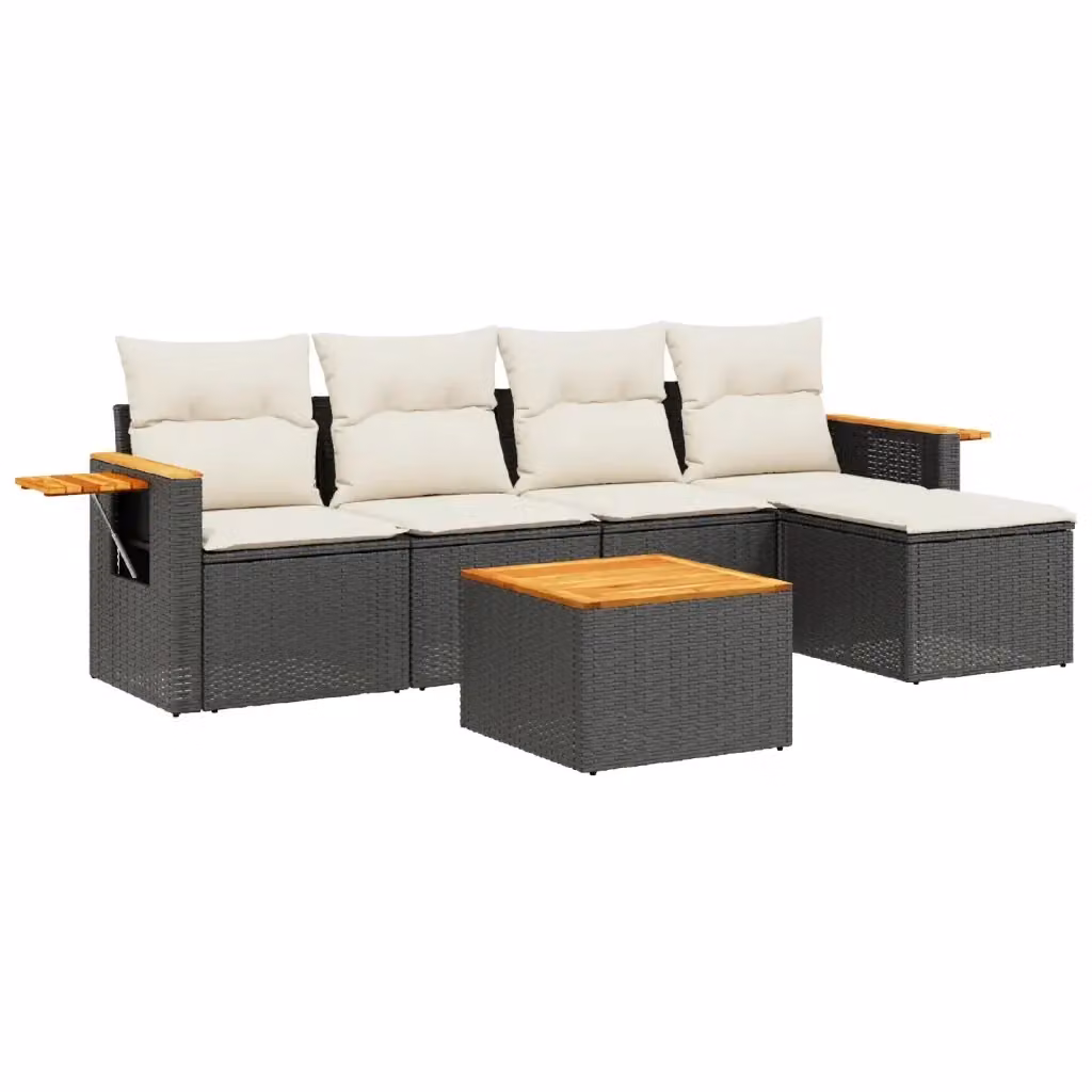 Set Divano da Giardino a L vidaXL in Polyrattan Nero con 6 Pezzi e Cuscini Imbottiti – 2