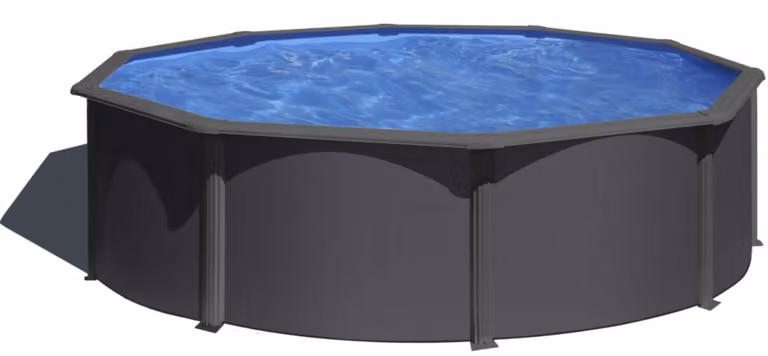 Piscina rotonda da esterno in acciaio GRE con finitura antracite KIT460GY – Ø 460 x 120 cm, set completo