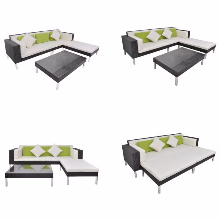 vidaXL set salotto da giardino 4 pezzi con cuscini in poly rattan nero - Set di mobili da giardino - Set di mobili da giardino - Set di mobili da giardino - Set di mobili da giardino