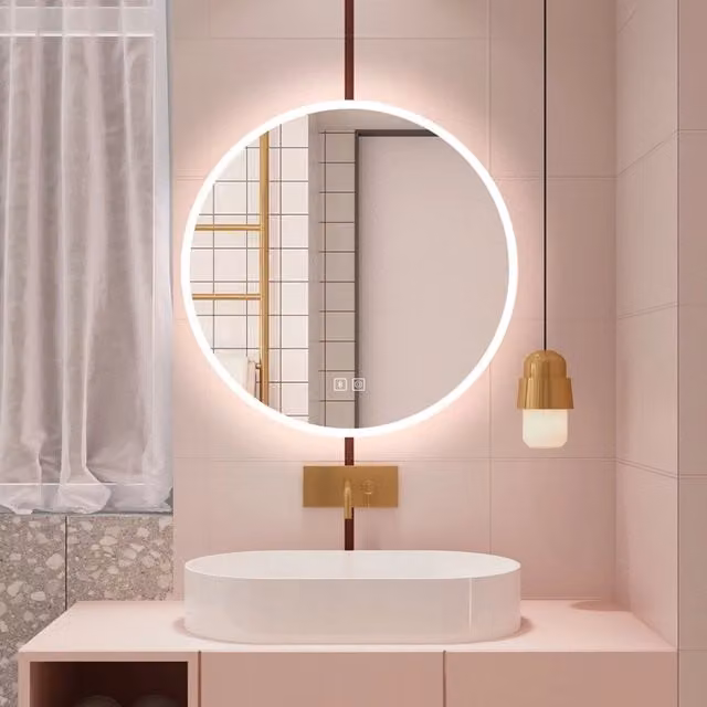 Specchio da bagno Aica con LED, Bluetooth e funzione antiappannamento, L: 70 cm, H: 70 cm, colore bianco
