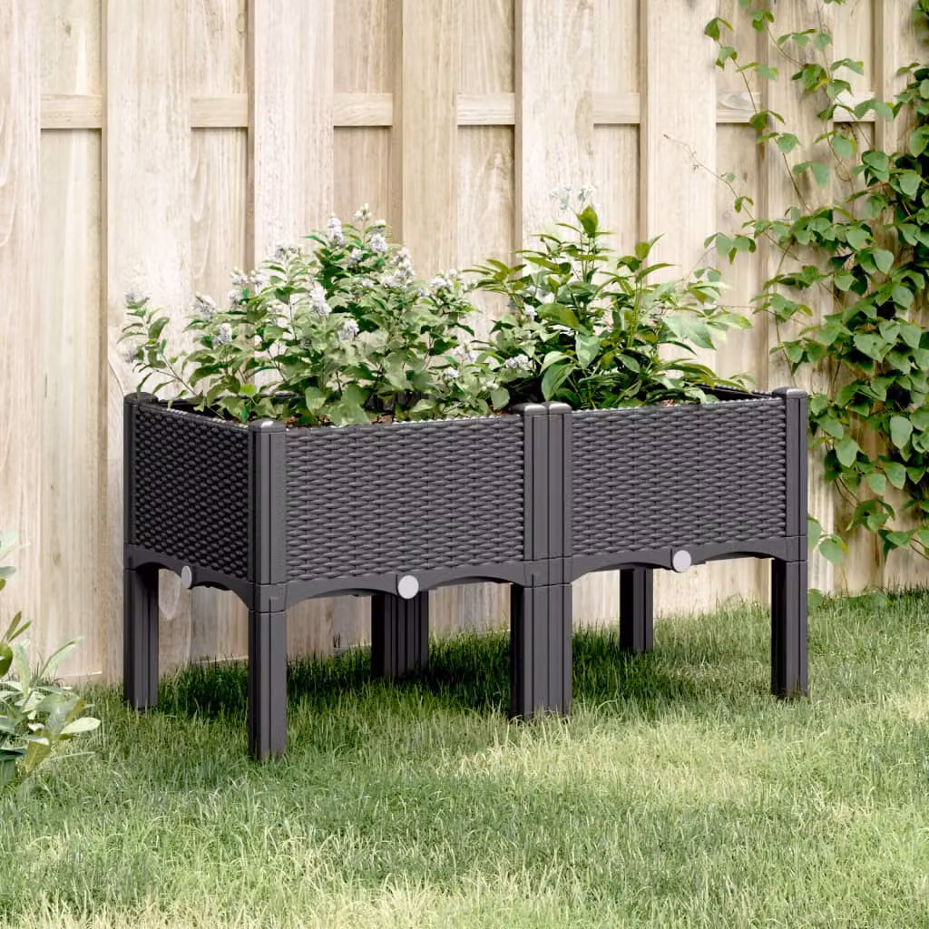 Fioriera da giardino con gambe vidaXL in plastica nera L: 80 cm, P: 40 cm, H: 42 cm