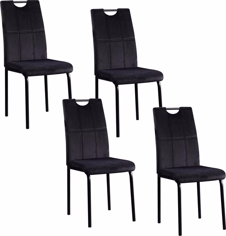 Sedia da pranzo Denton in velluto nero, set da 4