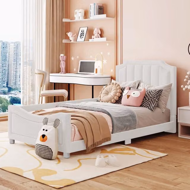 Letto imbottito per bambini REDOM in flanella beige e bianco L/P/H: 211 x 94,5 x 41,5 cm
