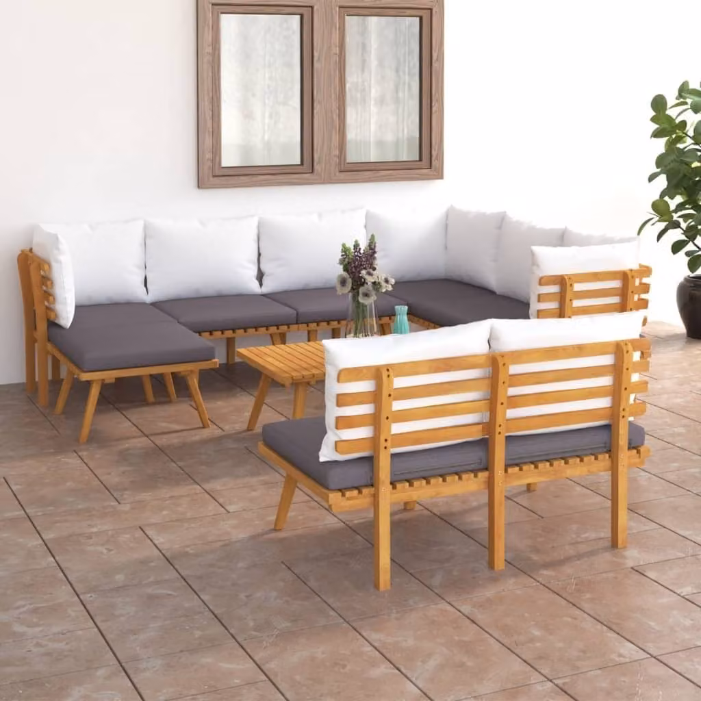 The Living Store Set da giardino 9 pezzi con cuscini in legno massiccio di acacia