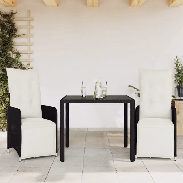 Set Bistrò da Giardino 3 pz con Cuscini in Polyrattan Nero 3277135