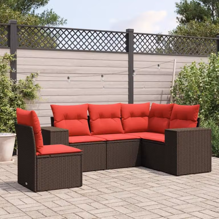 Maison Exclusive - Set di 5 divani da giardino con cuscini, marrone, polyrattan