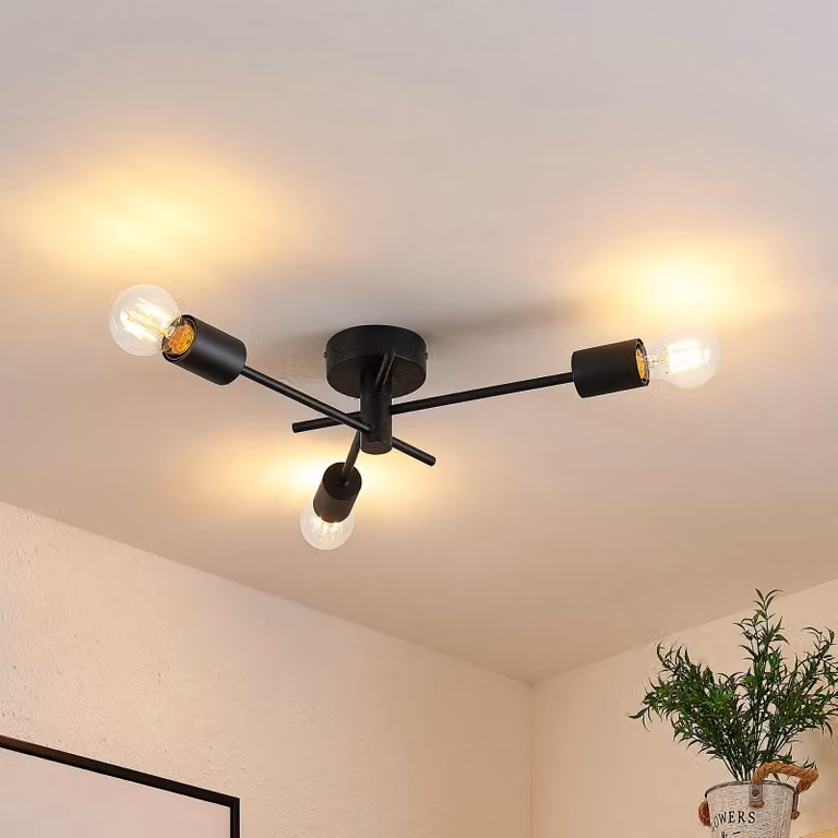 Plafoniera soffitto Cerros Lindby, dimmerabile, Nero, Soggiorno / Sala da pranzo, Metallo, Moderno, Plafoniera