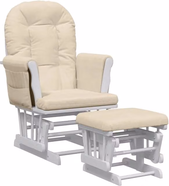 Poltrona | Sedia Relax Glider con Sgabello Bianco Crema in Tessuto