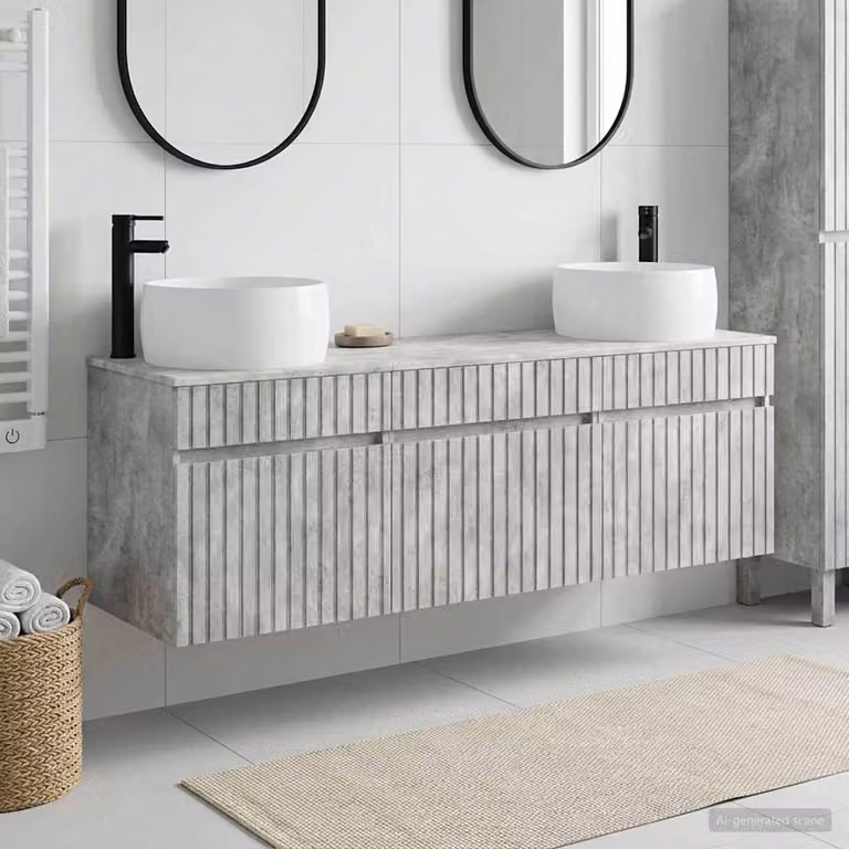 Set di 3 mobili da bagno moderni vidaXL in legno grigio opaco, comprensivo di mobile sottolavabo e pensili, L/P/H: 49 x 44,5 x 66 cm