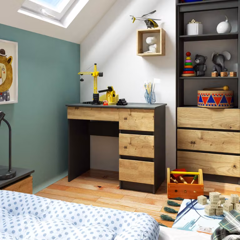 Scrivania da 90 cm con 4 cassetti, scrivania per computer, scrivania da lavoro per ufficio e bambini