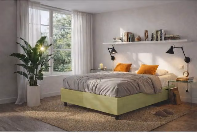 Letto imbottito Matrimoniale 160x200 cm BoxMax - Contenitore,Microfibra,Tè verde